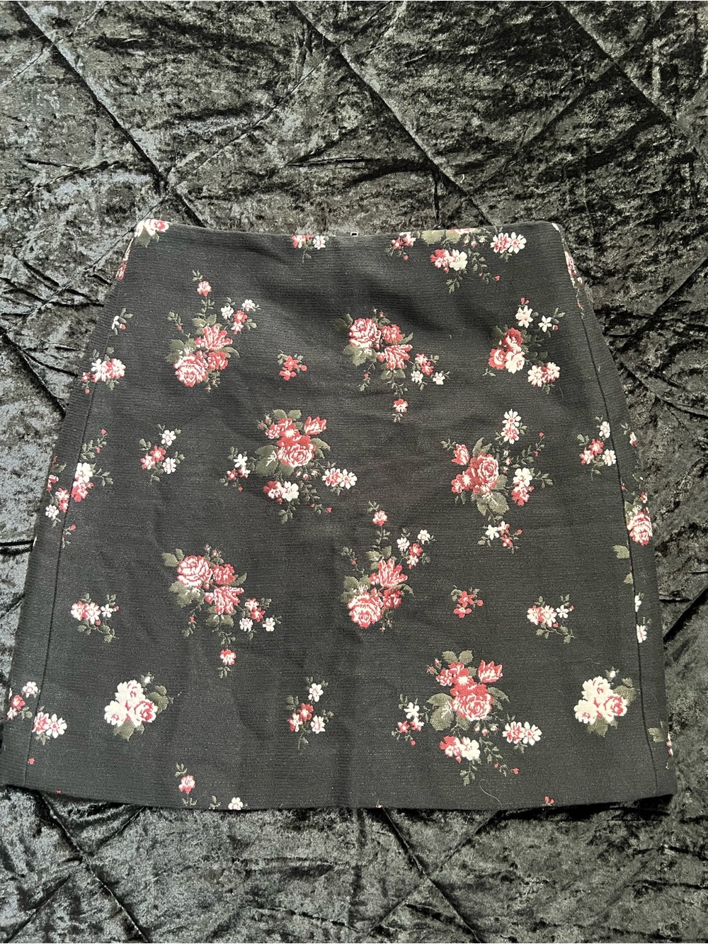 LOFT Black Floral Mini Skirt with Rose Print